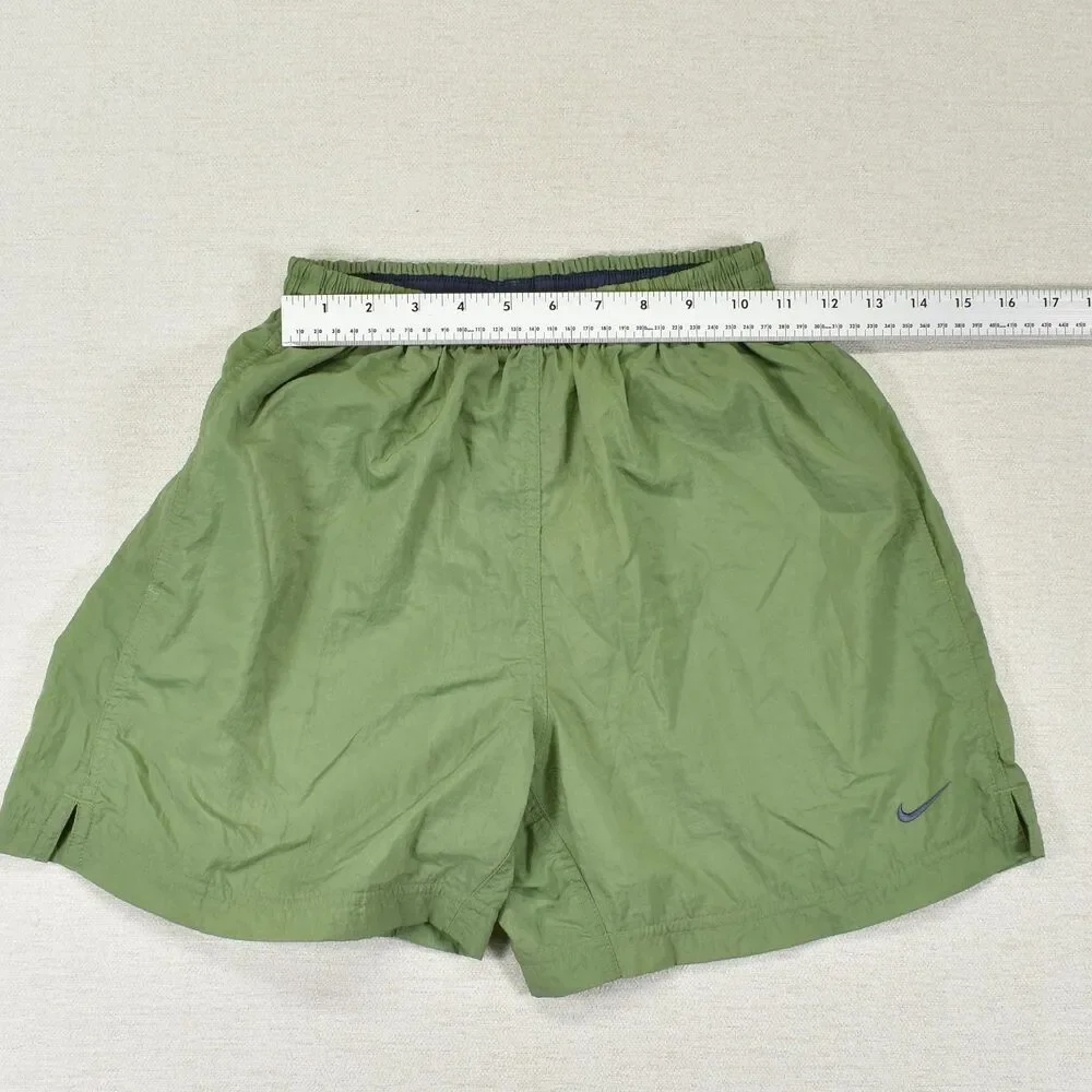 Nike Boys M 8-10 Green Athletic Nylon Shorts Windbreaker Unlined Swoosh Y2K